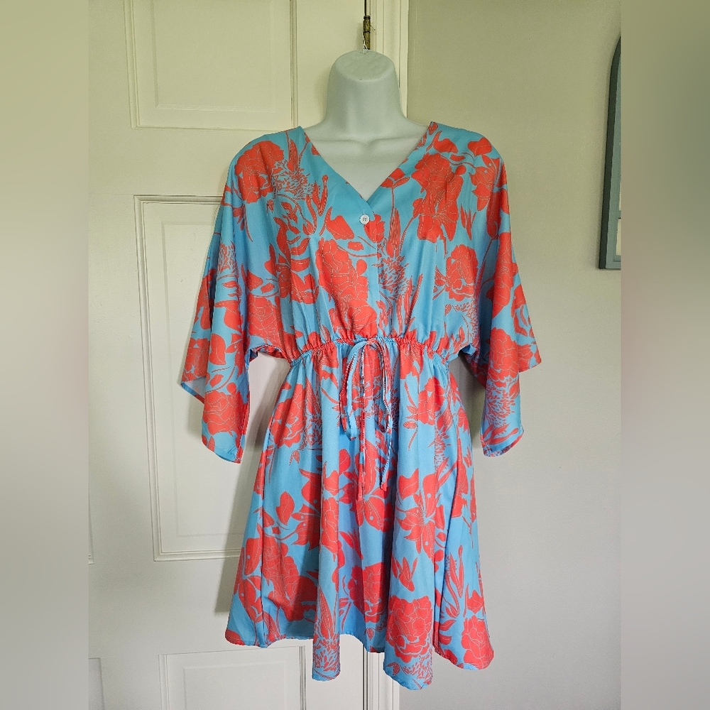 SHEIN Orange and Pink Resort Wear V-Neck Sundress